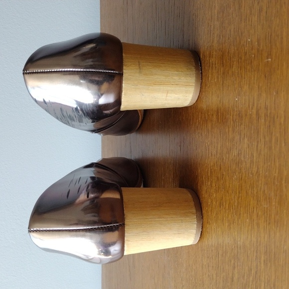 Zara Rose Gold Metallic Block Heel Pumps Square Toe Size 40 US 9 Wedding - Picture 6 of 11